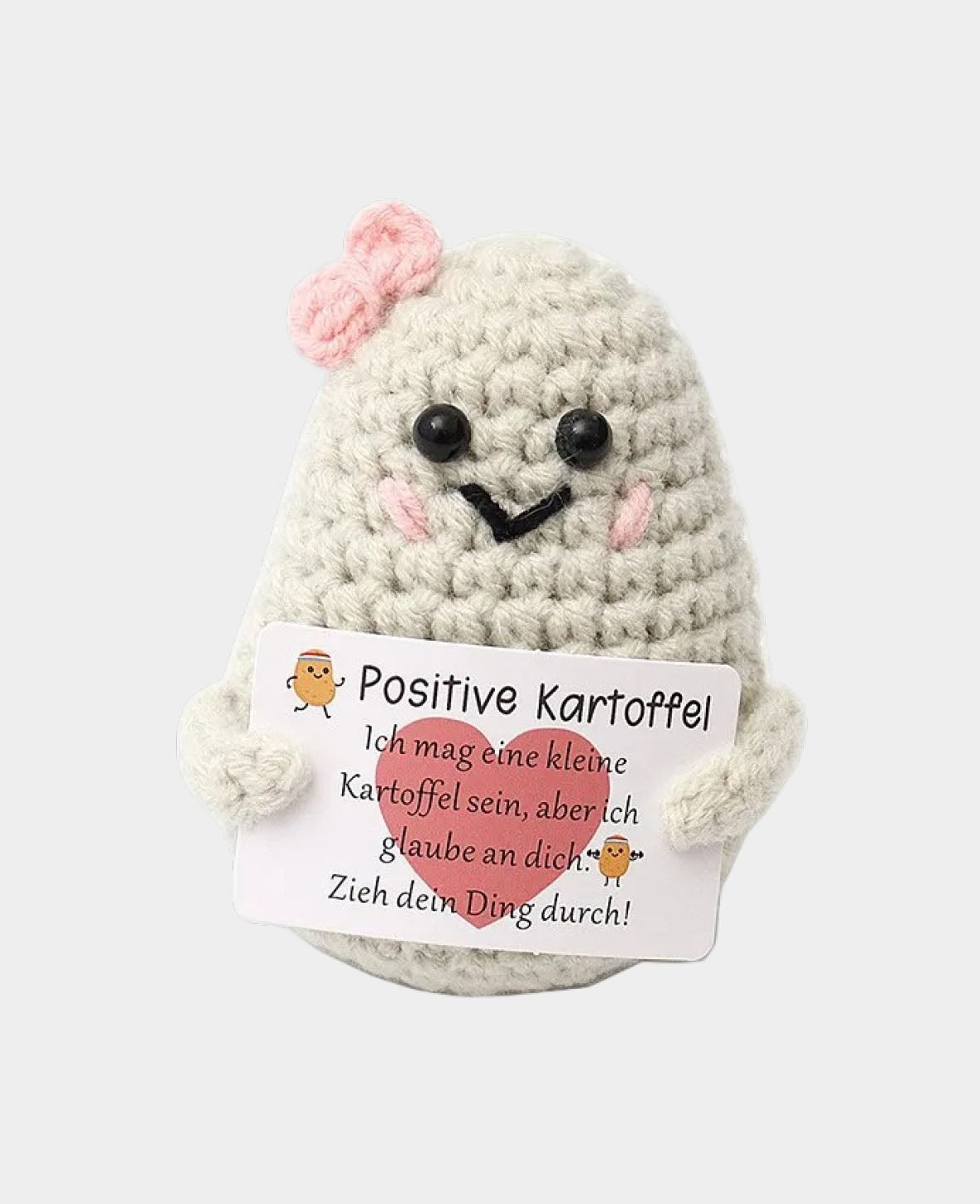 Positive Potato mit Schlaufe, Gehäkeltes Mini Plüschtier / Glücksbringer, Beige, 7.5 x 6 cm