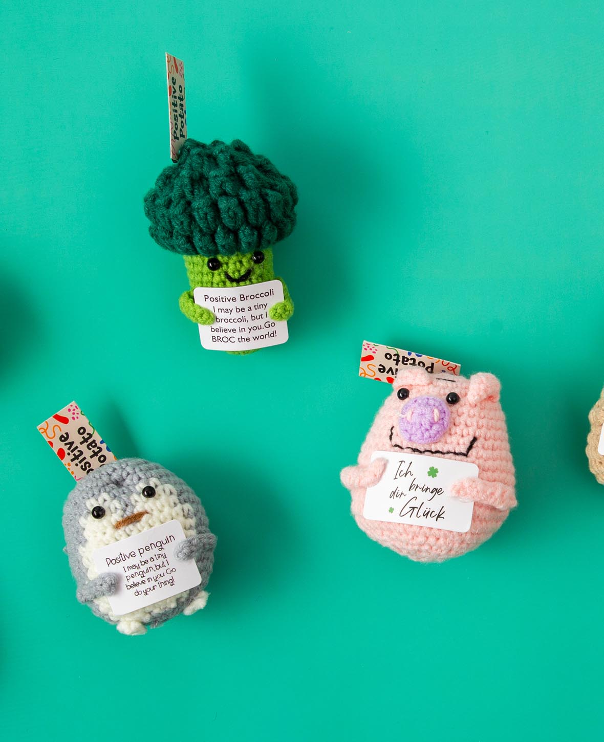 Positive Broccoli, Gehäkeltes Mini Plüschtier / Glücksbringer, Grün, 10 x 7.5 cm