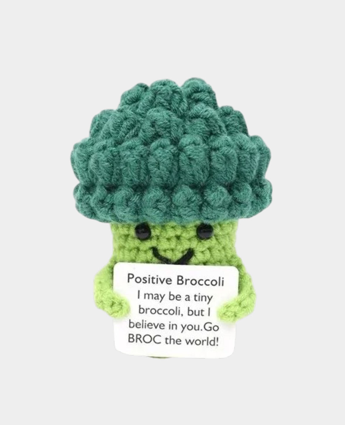 Positive Broccoli, Gehäkeltes Mini Plüschtier / Glücksbringer, Grün, 10 x 7.5 cm