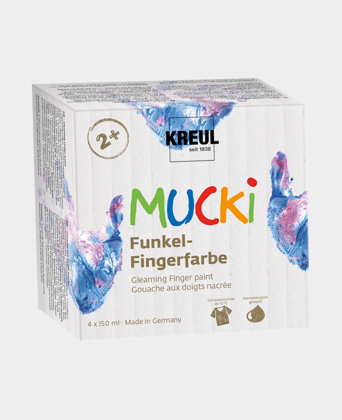 MUCKI Peinture au doigt scintillante, lot de 4 x 150 ml
