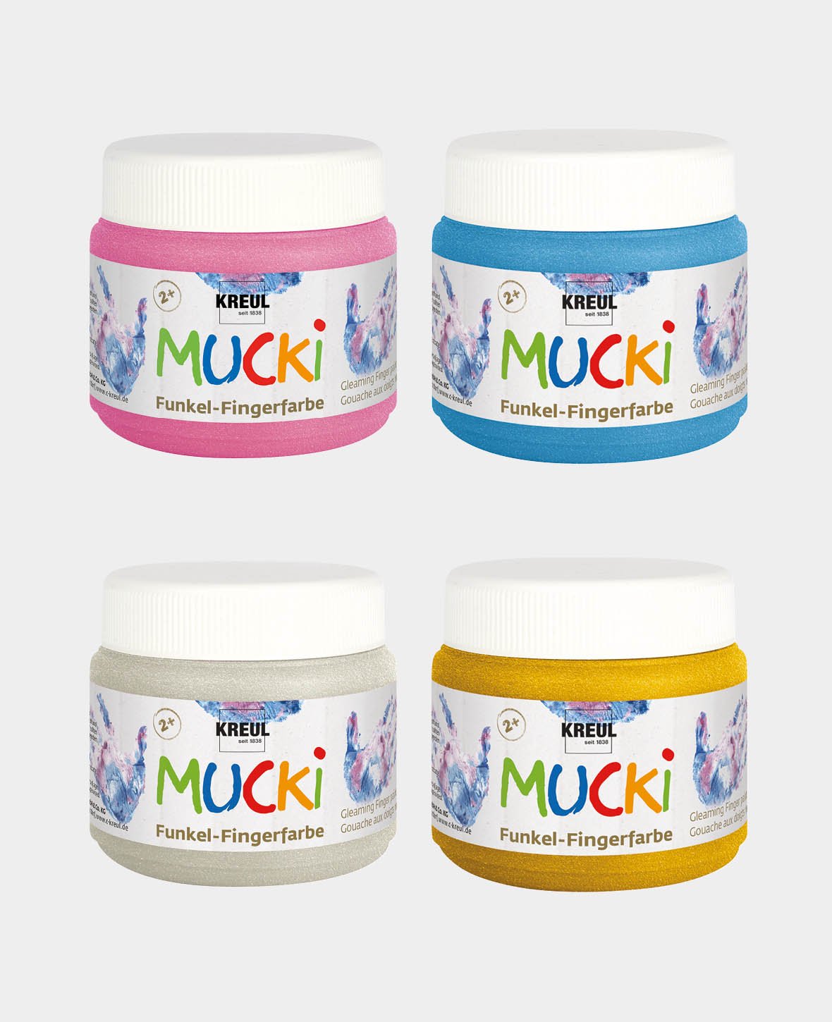 MUCKI Peinture au doigt scintillante, lot de 4 x 150 ml