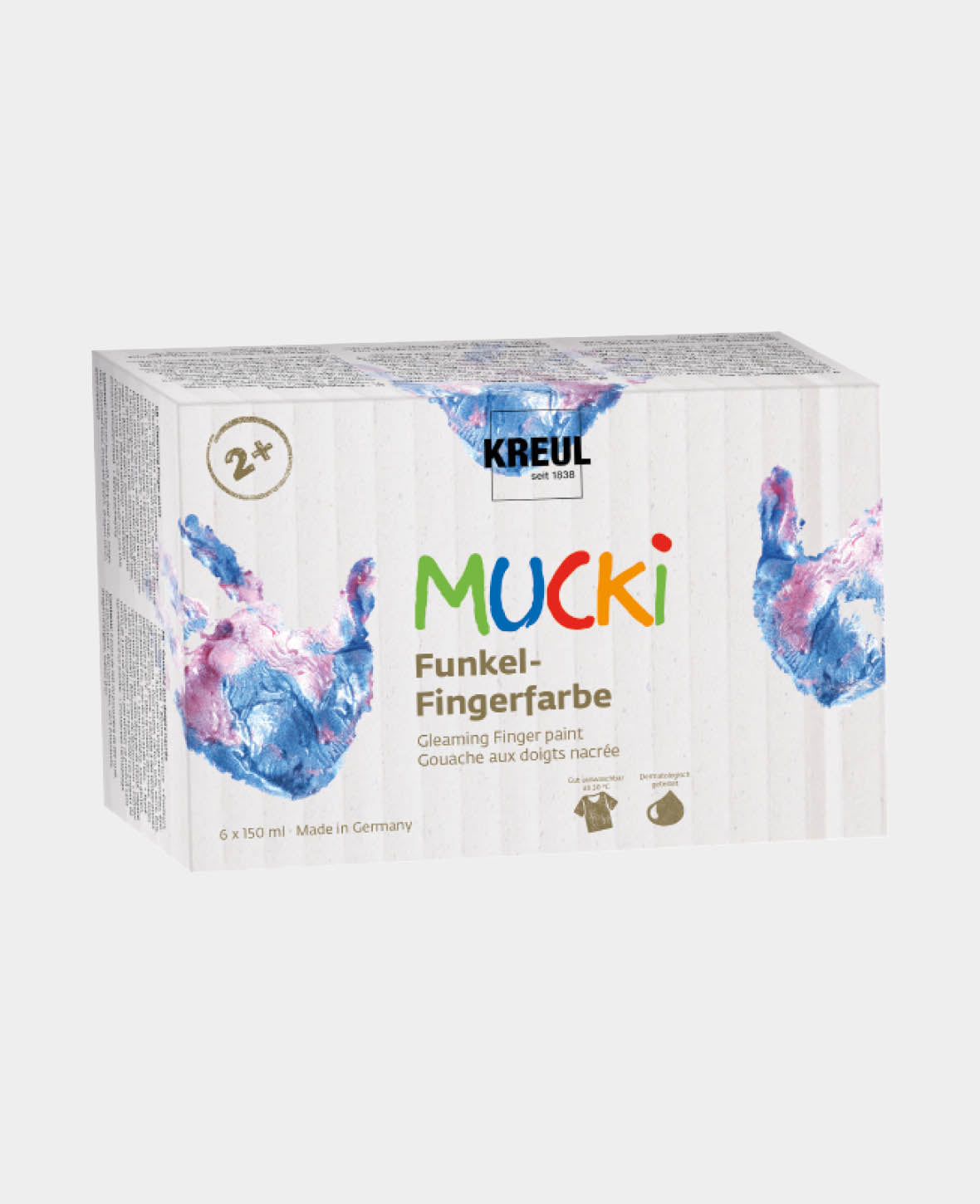MUCKI Peinture au doigt scintillante - Set de 6, couleurs pailletées, 150 ml