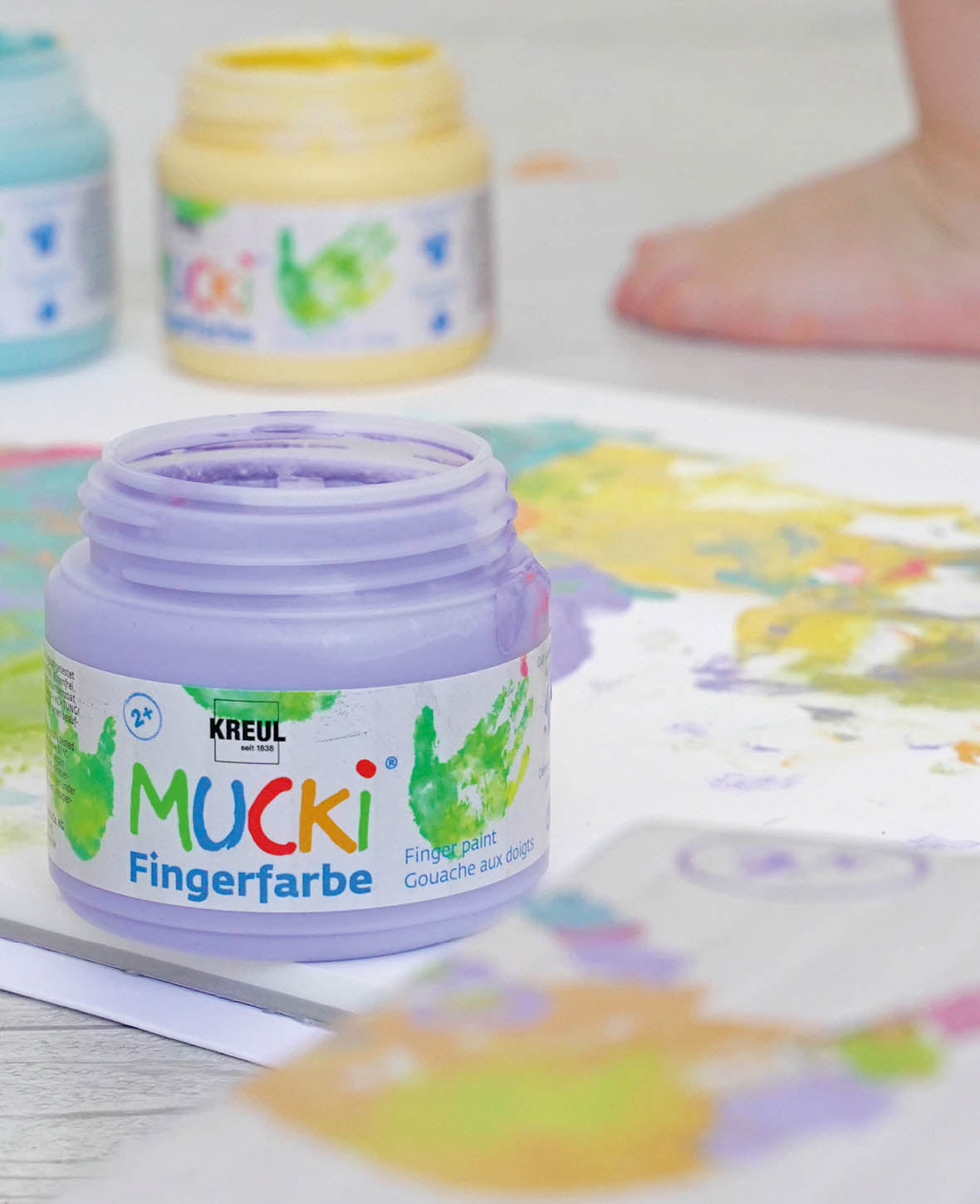 MUCKI Peintures au doigt Softie set de 6, couleurs pastel, 150 ml