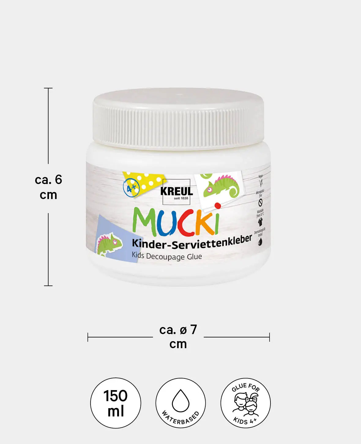 KREUL MUCKI Colle pour serviettes en papier pour enfants, transparente, 150 ml