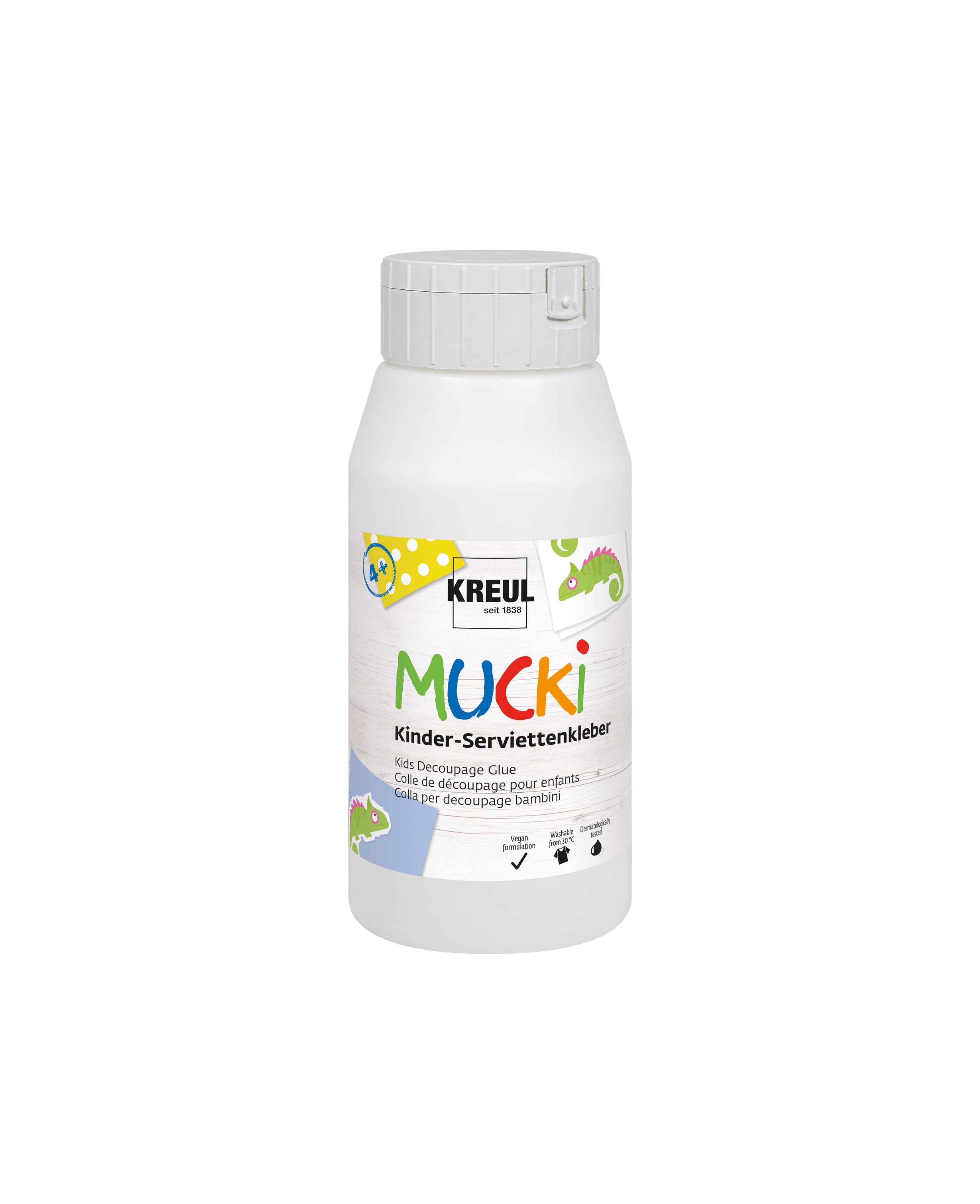 KREUL MUCKI Colle pour serviettes en papier pour enfants, transparente, 750 ml