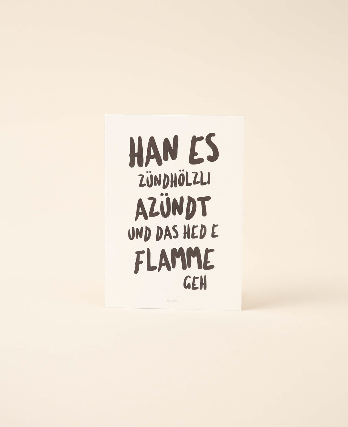 Grusskarte / Postkarte Hochformat "Zündhölzli", 10.5 x 14.8 cm, weisses Naturpapier mit schwarzem Schriftzug