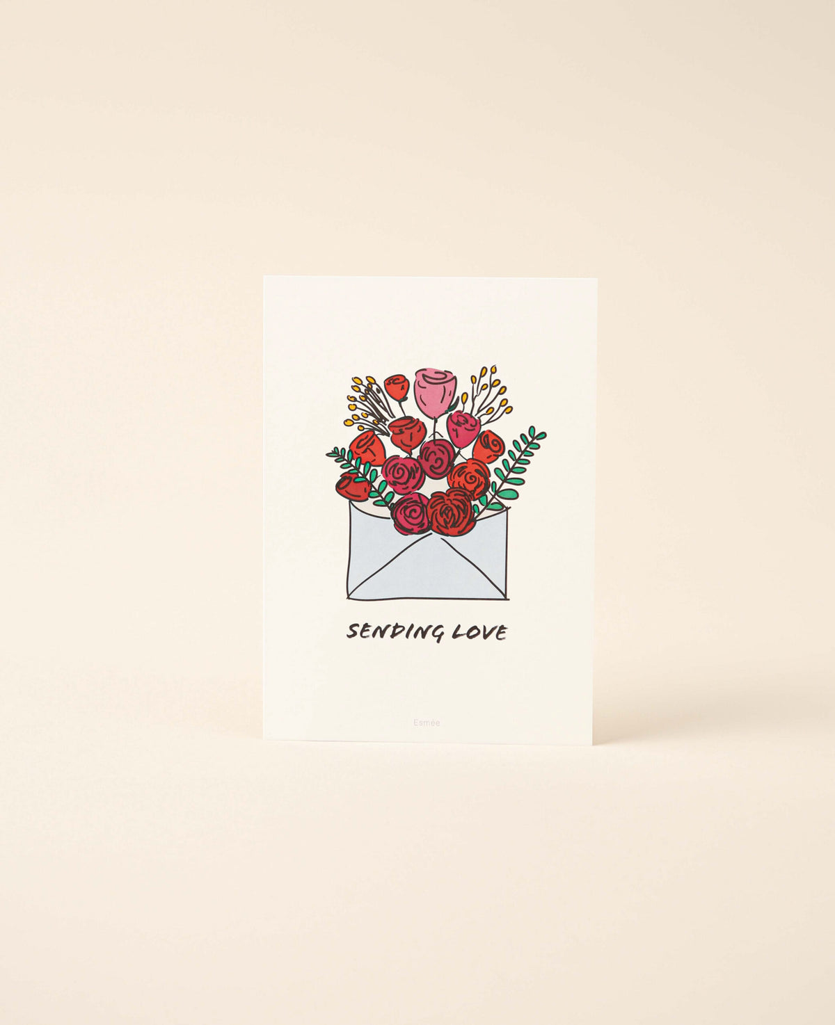 Grusskarte / Postkarte Hochformat "Sending Love", 10.5 x 14.8 cm, weisses Naturpapier mit farbigem Print