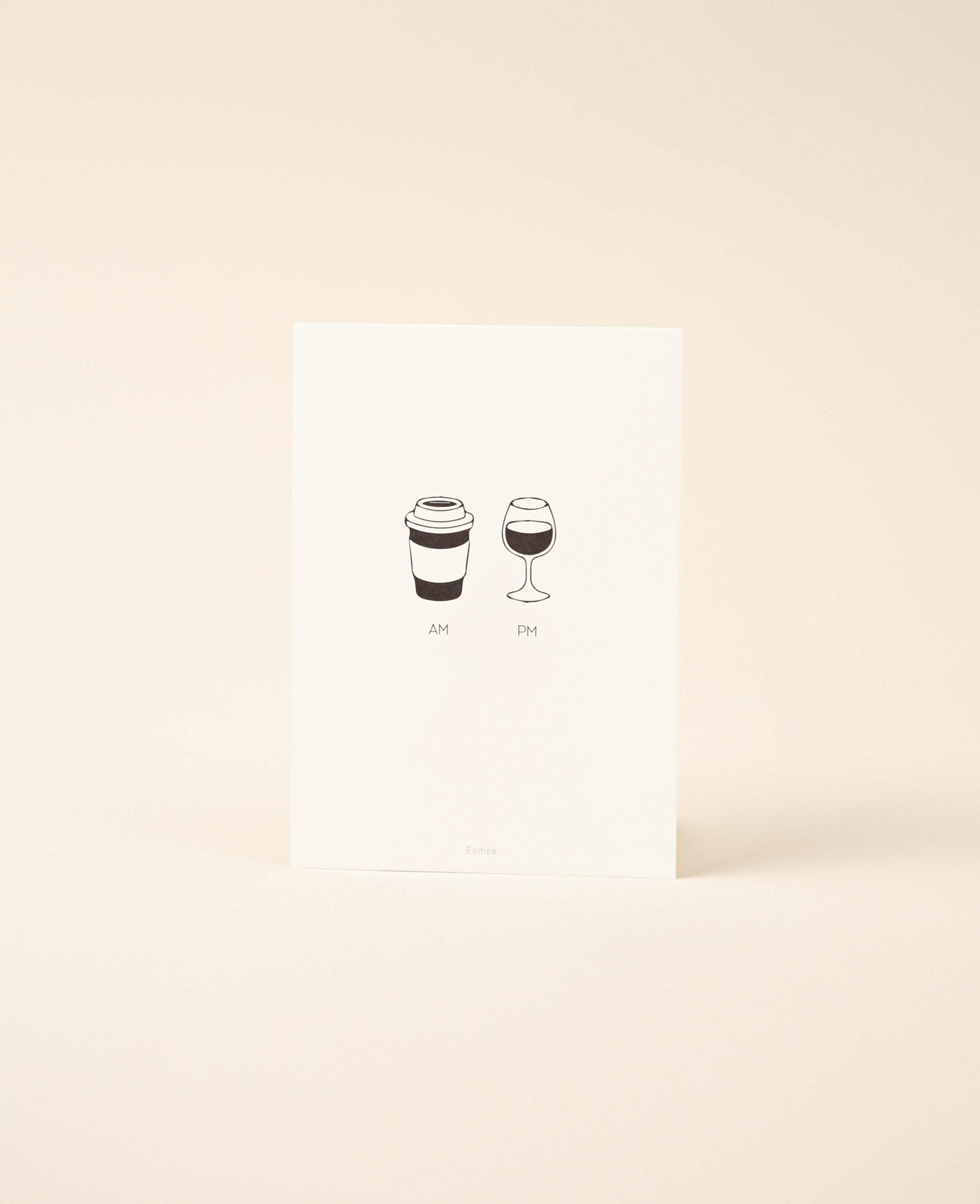 Grusskarte / Postkarte Hochformat "AM PM", 10.5 x 14.8 cm, weisses Naturpapier mit schwarzem Print