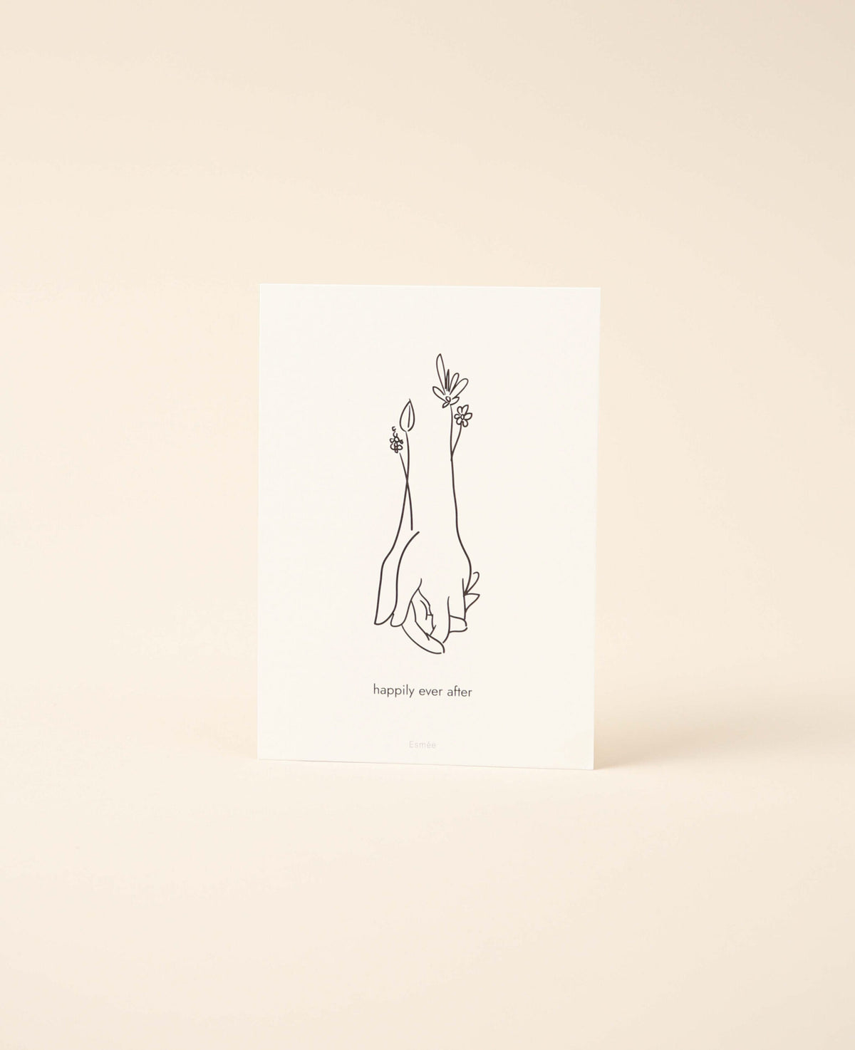 Hochzeitskarte / Postkarte Hochformat "happily ever after", 10.5 x 14.8 cm, weisses Naturpapier mit schwarzem Print
