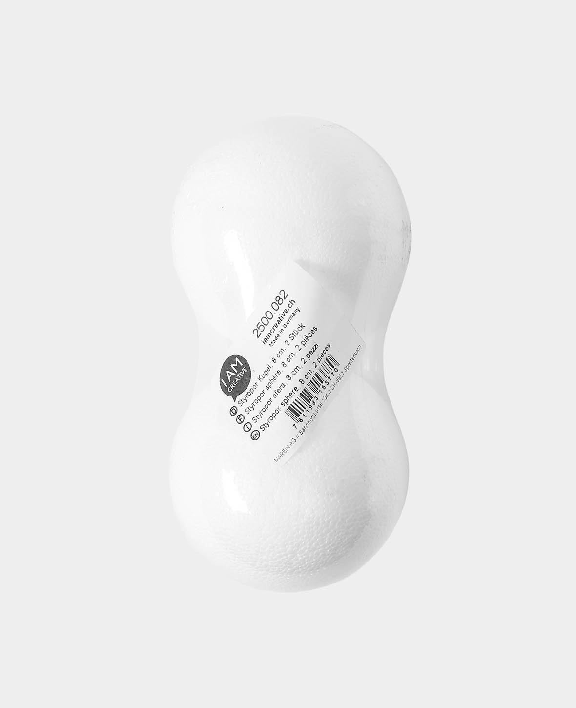 Styroporkugel, Styroporball für Bastel- und Dekoarbeiten, Weiss, ø 8 cm, 2 Stk.