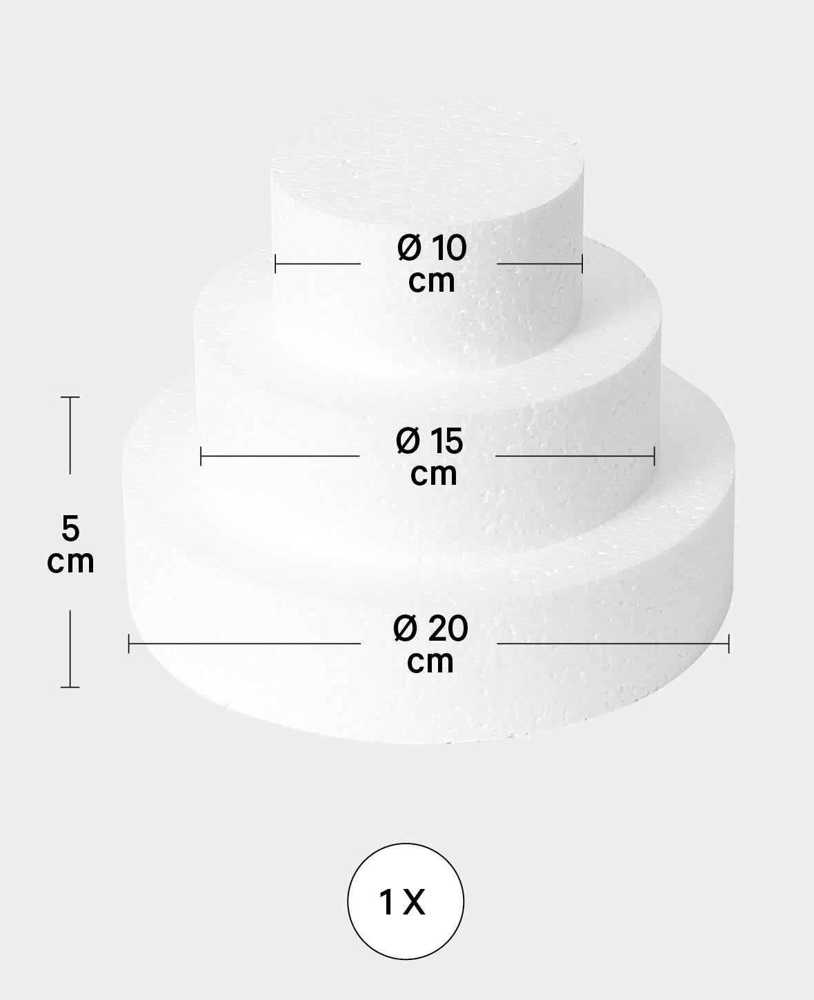 Styroportorten-Set, Tortendummy / Windeltorte, Weiss, ø 10 / 15 / 20 x 5 cm, 3 Stk.