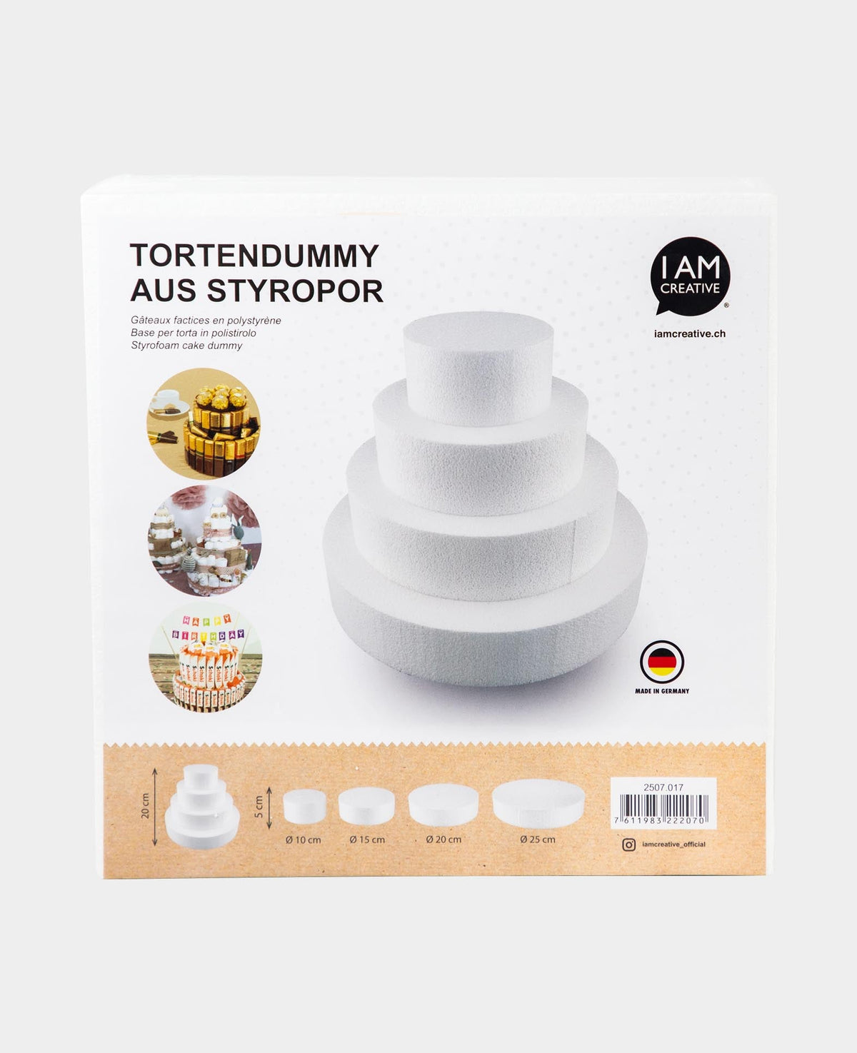 Styroportorten-Set, Weiss, ø 10 / 15 / 20 / 25 x 5 cm, 4-teilig
