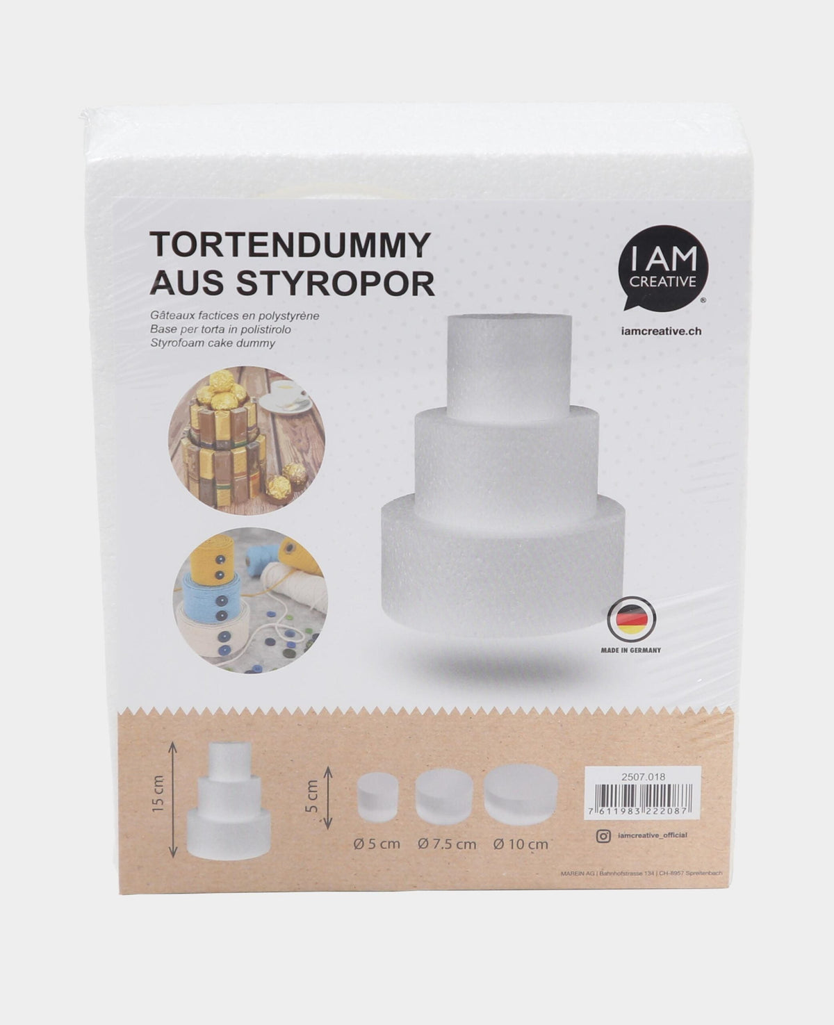 Styroportorten-Set Mini, Weiss, ø 5 / 7.5 / 10 x 5 cm, 3-teilig