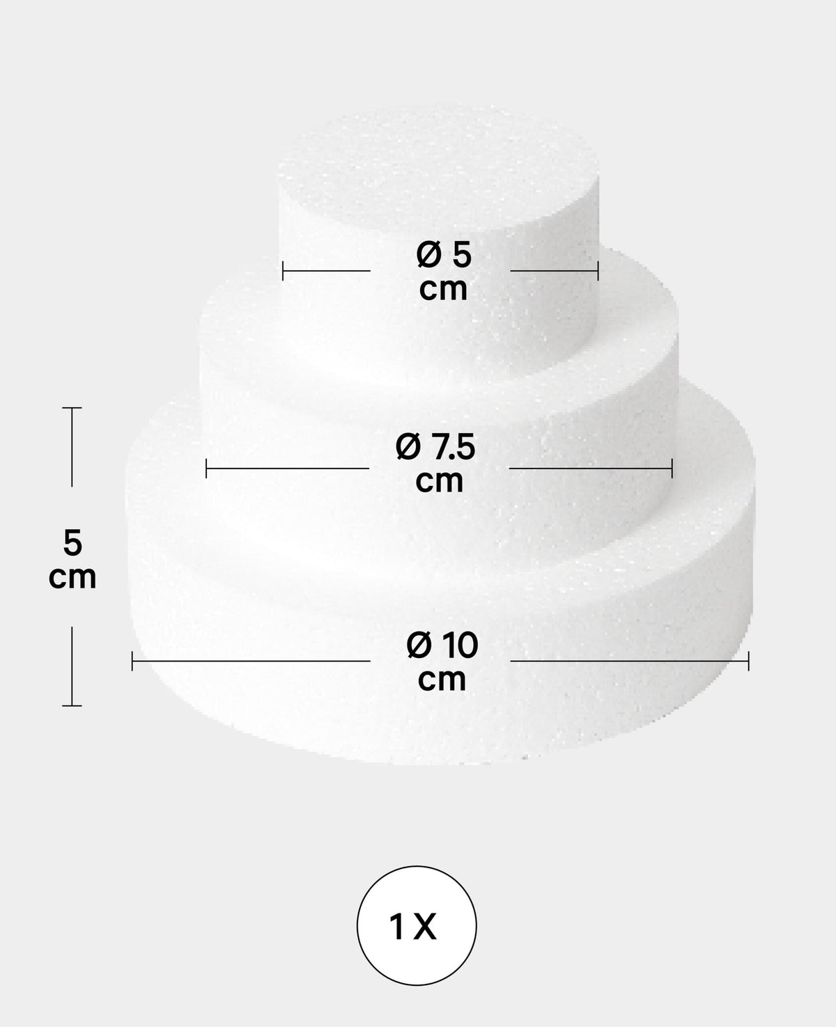 Styroportorten-Set Mini, Weiss, ø 5 / 7.5 / 10 x 5 cm, 3-teilig