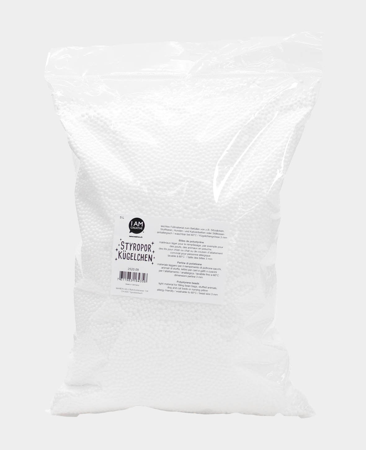 Billies de polystyrène, taille des perles 3 mm, blanc, 5 litres