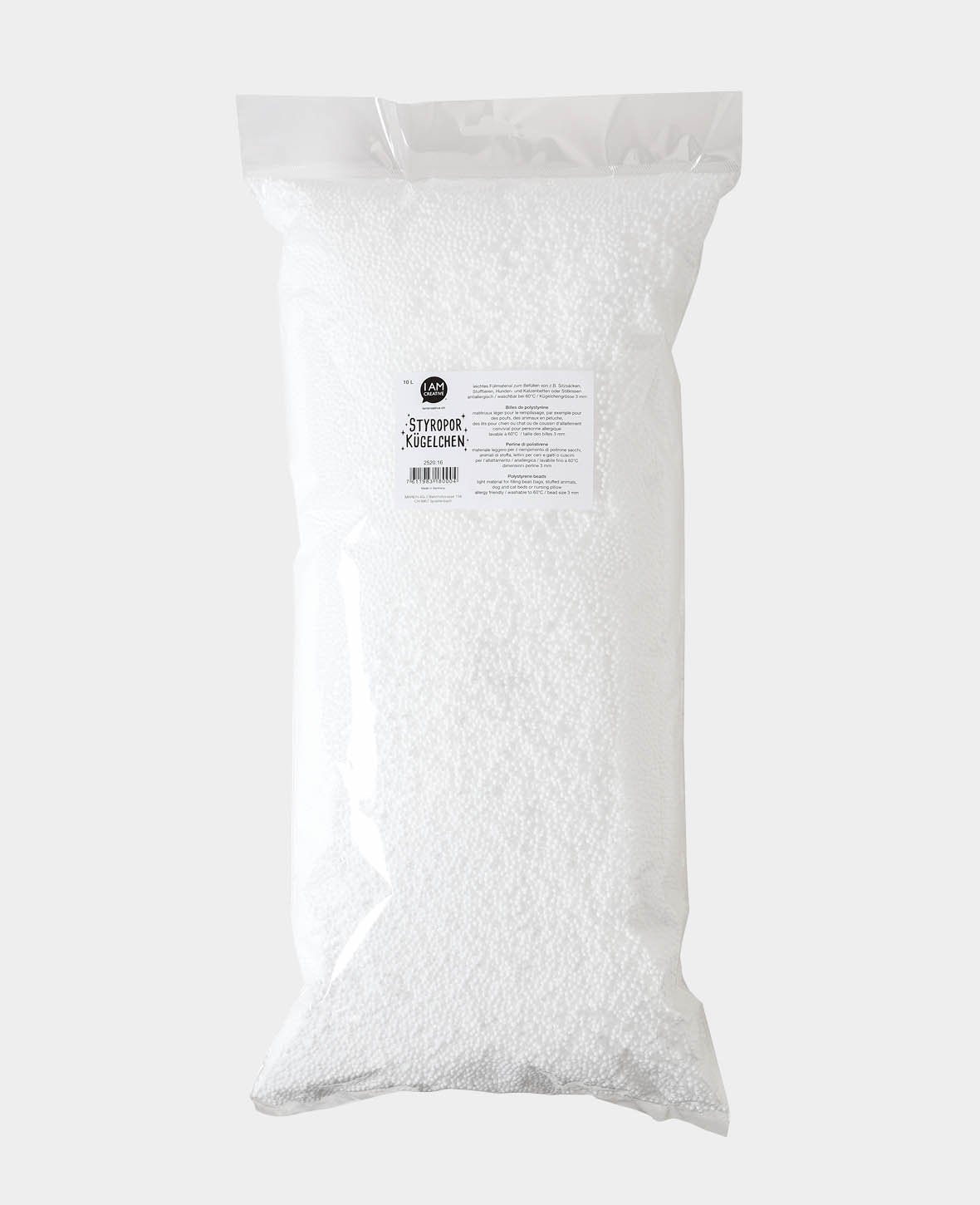 Billchen de polystyrène, taille des billes 3 mm, lavable à 60°C, blanc