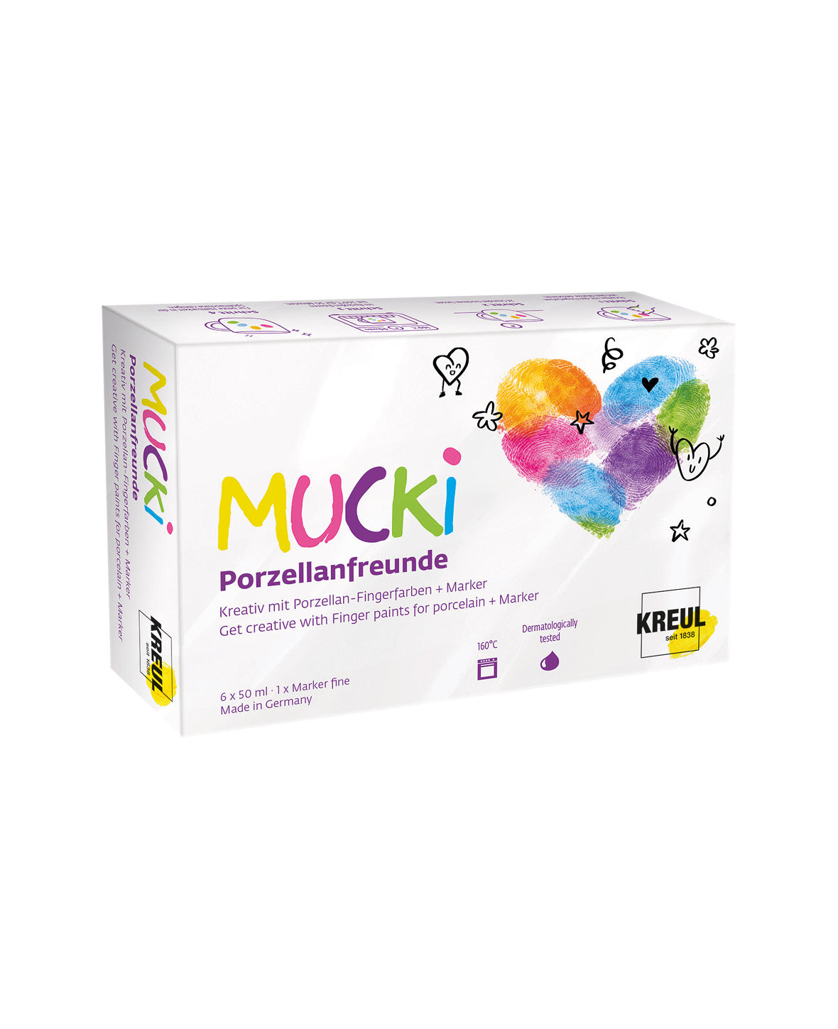 6er Set MUCKI Porzellan-Fingerfarben + Marker, 6 x 50 ml