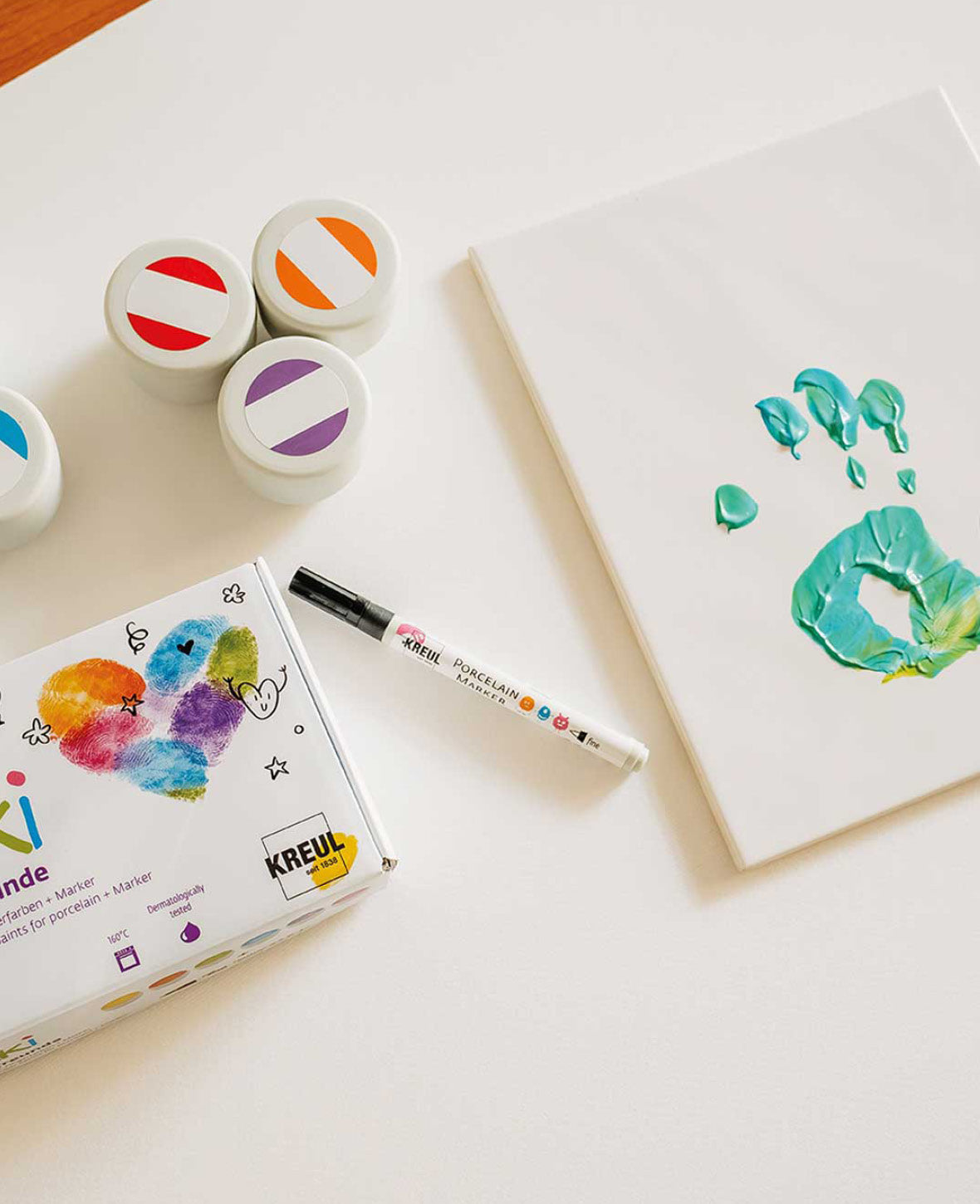 6er Set MUCKI Porzellan-Fingerfarben + Marker, 6 x 50 ml