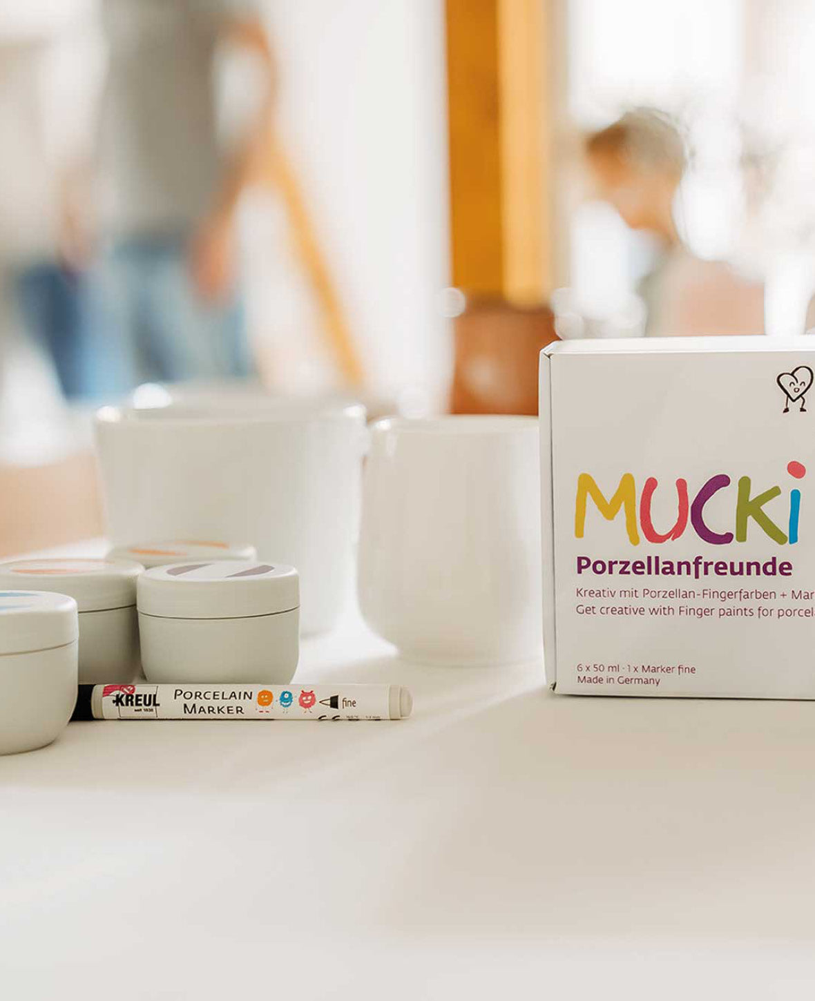 6er Set MUCKI Porzellan-Fingerfarben + Marker, 6 x 50 ml