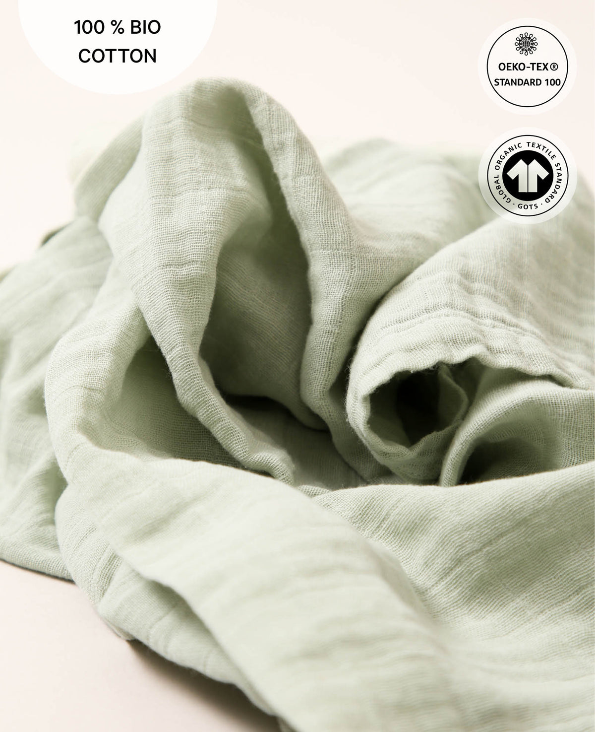 Musselin Tuch / Mulltuch aus 100% Bio Baumwolle als Nuscheli für Babys oder als Mode- und Dekoaccessoire in Salbeigrün, 75 x 75 cm