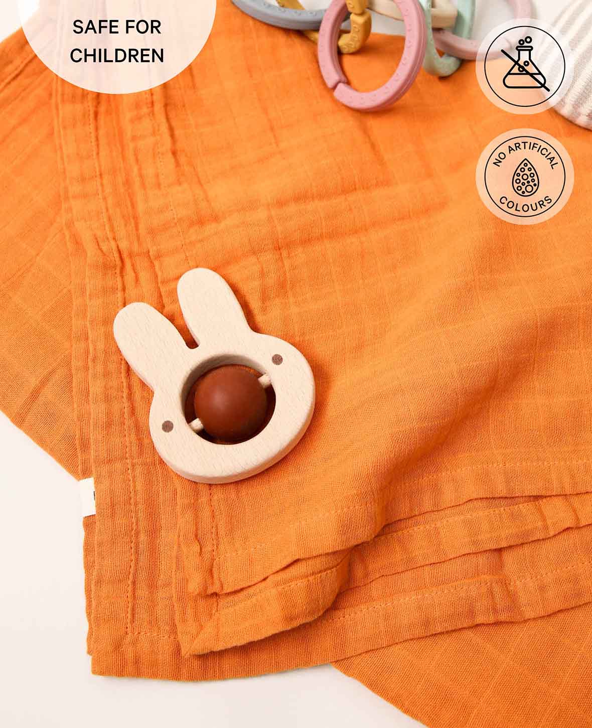 Musselin Tuch / Mulltuch aus 100% Bio Baumwolle als Nuscheli für Babys oder als Mode- und Dekoaccessoire in Dusty Orange, 120 x 100 cm