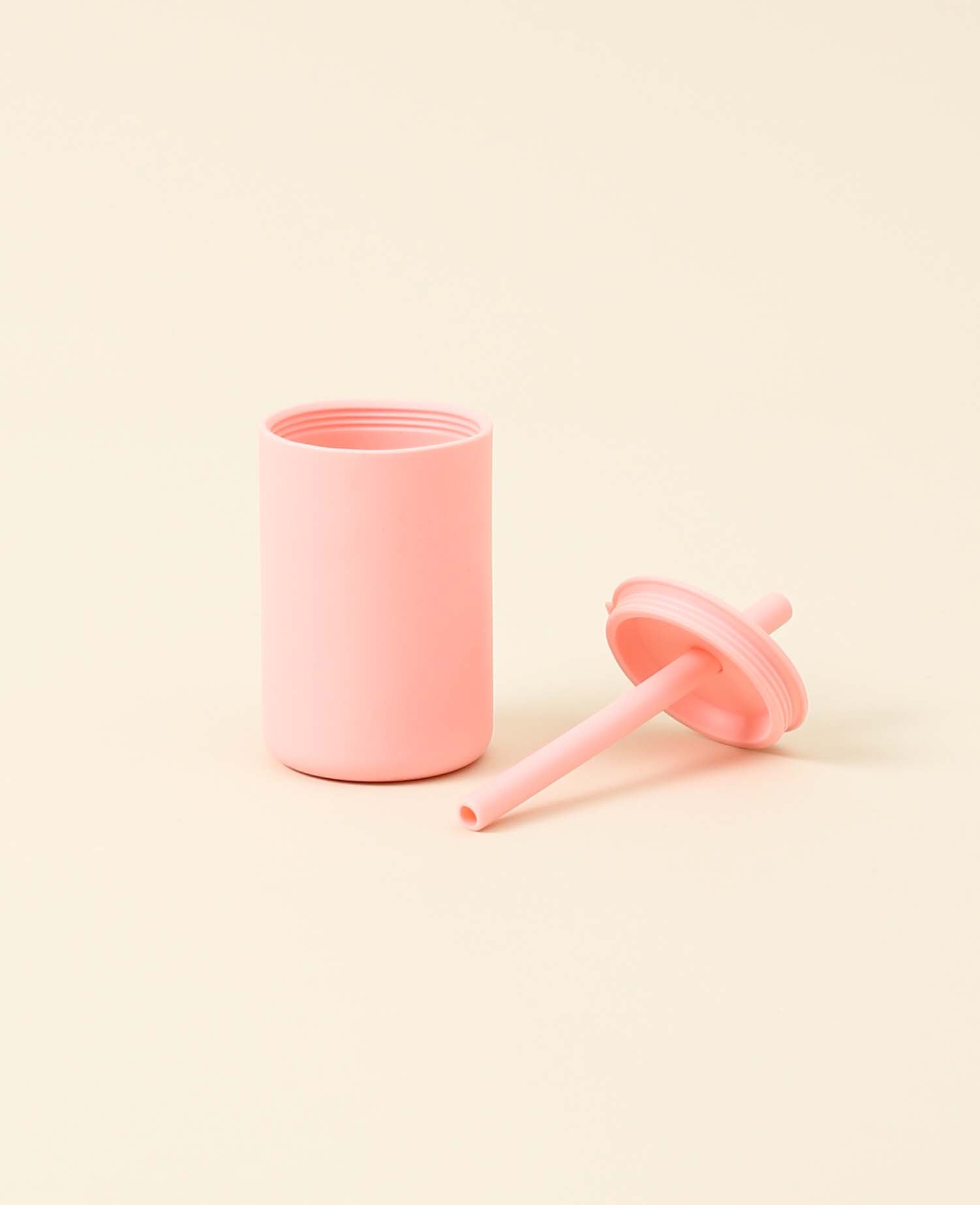 Trinkbecher mit Strohhalm für Kinder in rosa aus Silikon, 200 ml