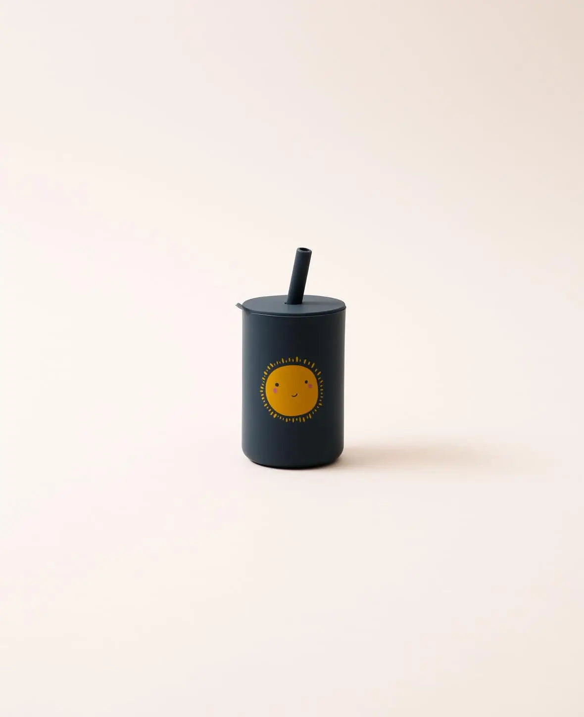 Kinder Trinkbecher "The Mini Sippi" mit Strohhalm und Sonnen Aufdruck, aus Silikon in Blau, 180 ml