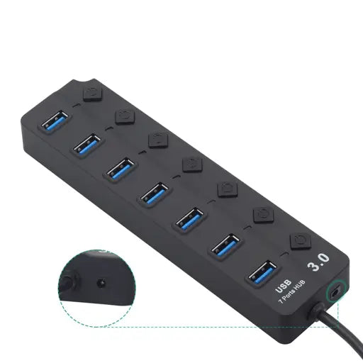 (17cm) 7-fach USB 3.0 Hub Adapter mit USB Port Steuerung Tastenschalte
