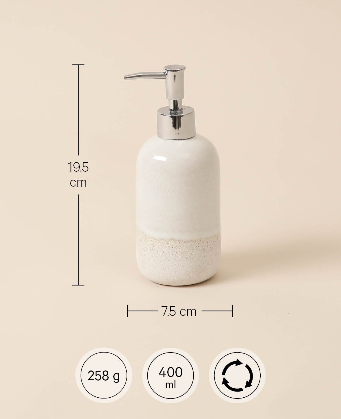 Distributeur de savon, céramique, beige