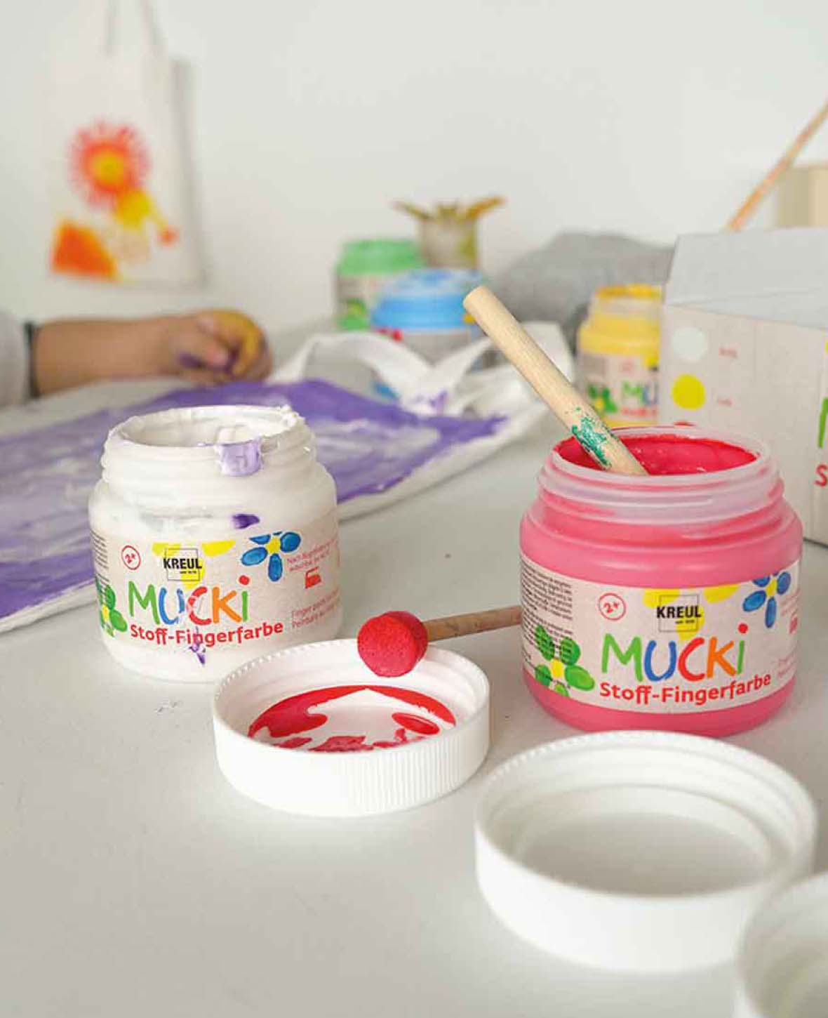 MUCKI Peinture au doigt pour textile, set de 6, 150 ml
