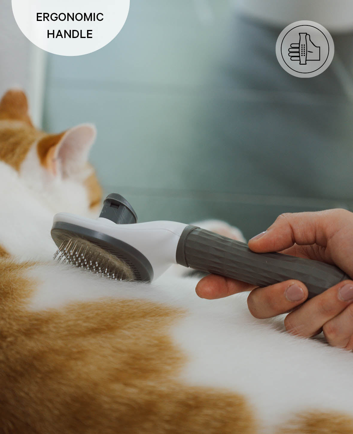 Selbstreinigende Haustier Fellbürste für Katzen und Hunde, eckig, grau-weiss