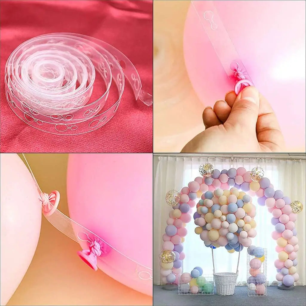Bandes de raccordement pour ballons + points de colle - Transparent, 2x5m, 3 pièces