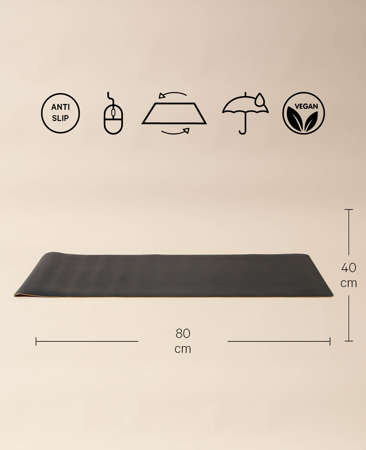 Schreibtischmatte aus veganem Leder in Dunkelblau, mit rutschfester Unterseite, 80 x 40 cm