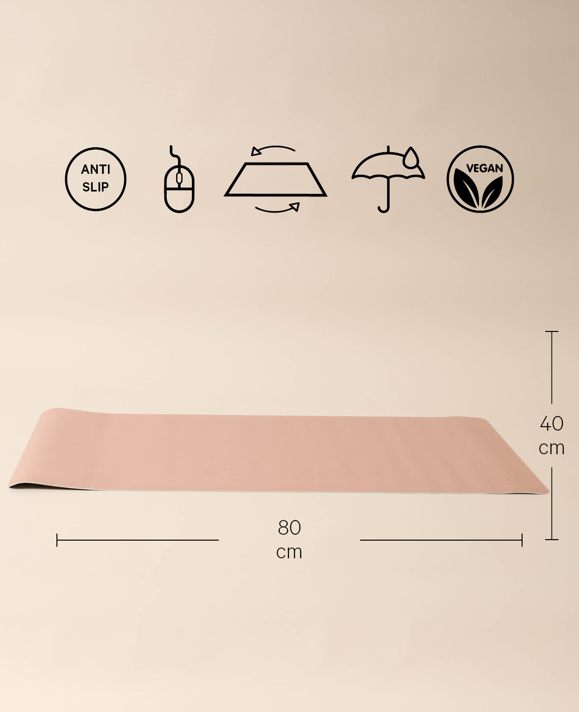 Schreibtischmatte aus veganem Leder in Rosa, mit rutschfester Unterseite, 80 x 40 cm
