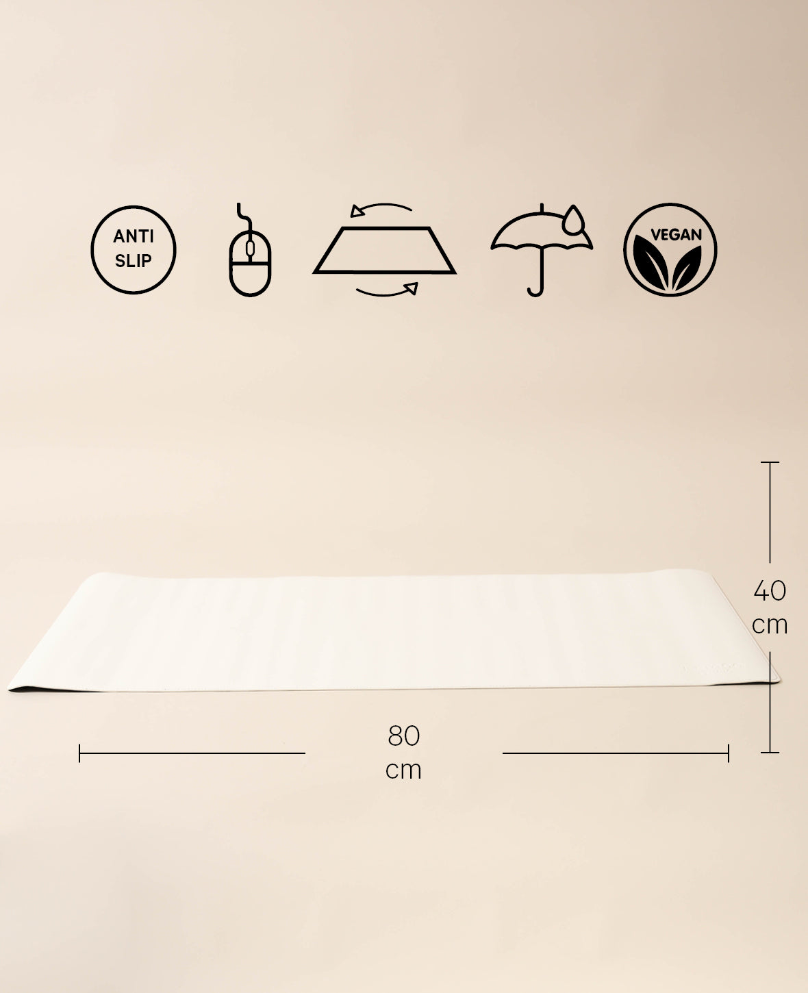 Schreibtischmatte aus veganem Leder in Weiss, mit rutschfester Unterseite, 80 x 40 cm
