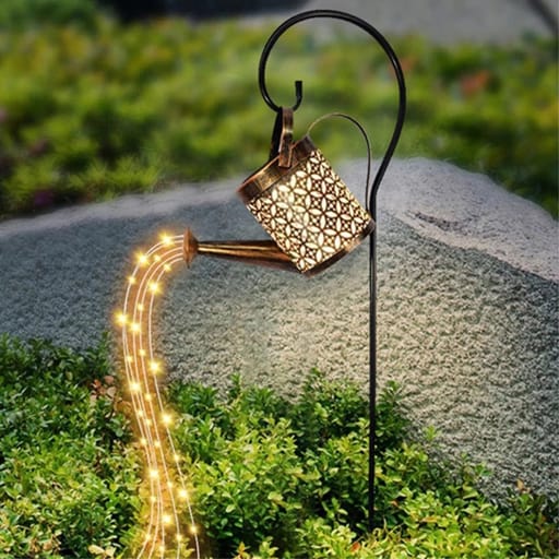 (18x19cm) Arrosoir solaire décoratif avec 36 LED et guirlande lumineuse, éclairage extérieur