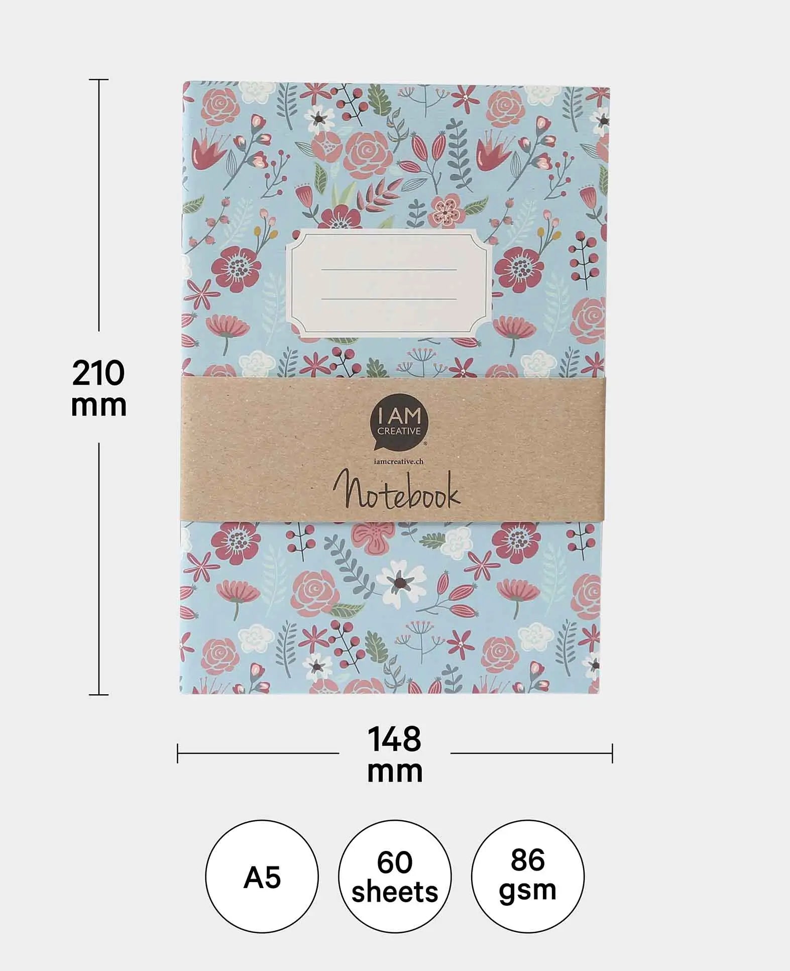Notebook A5, Blumen, 60 Blatt