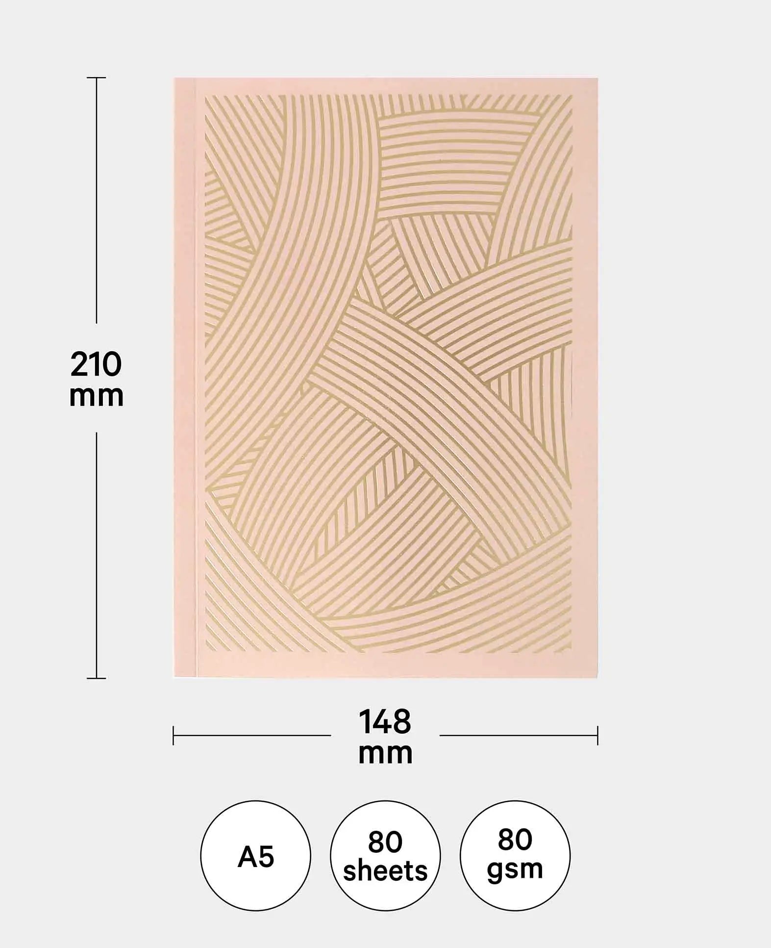 Notizbuch A5, Altrosa / Gold, 60 Blatt