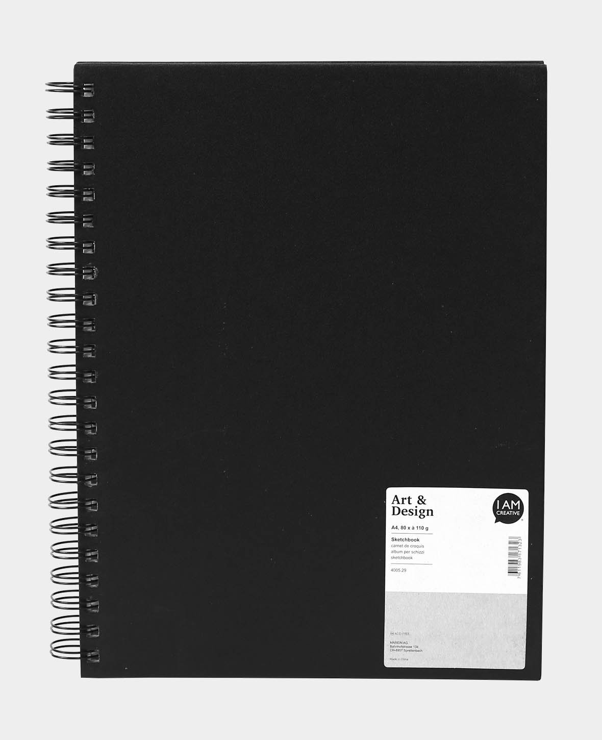 Sketch Book, A4, mit weissen Blättern, Schwarz, 80 Blatt