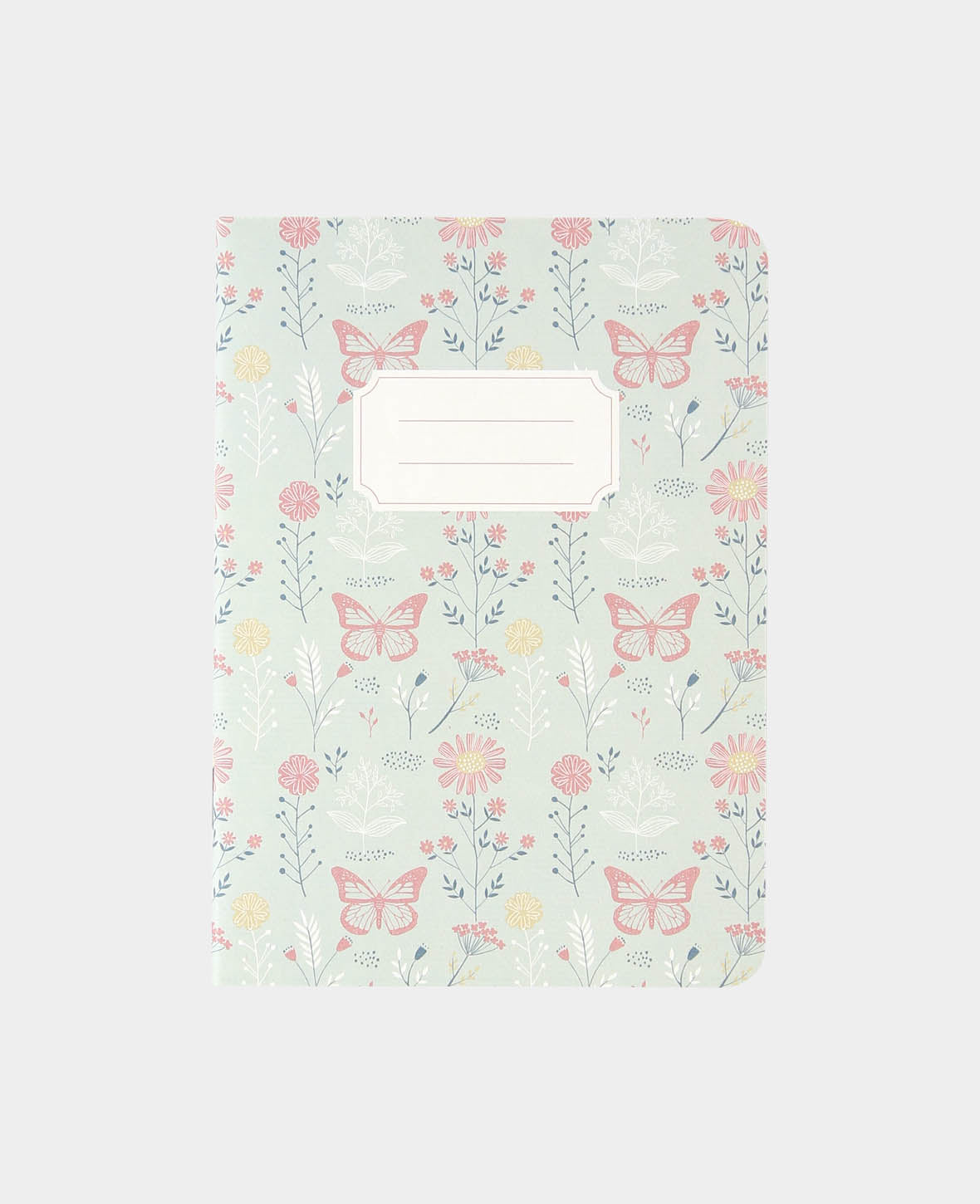 Notebook A6, Mint Grün, Blumen & Schmetterlinge, 60 Blatt