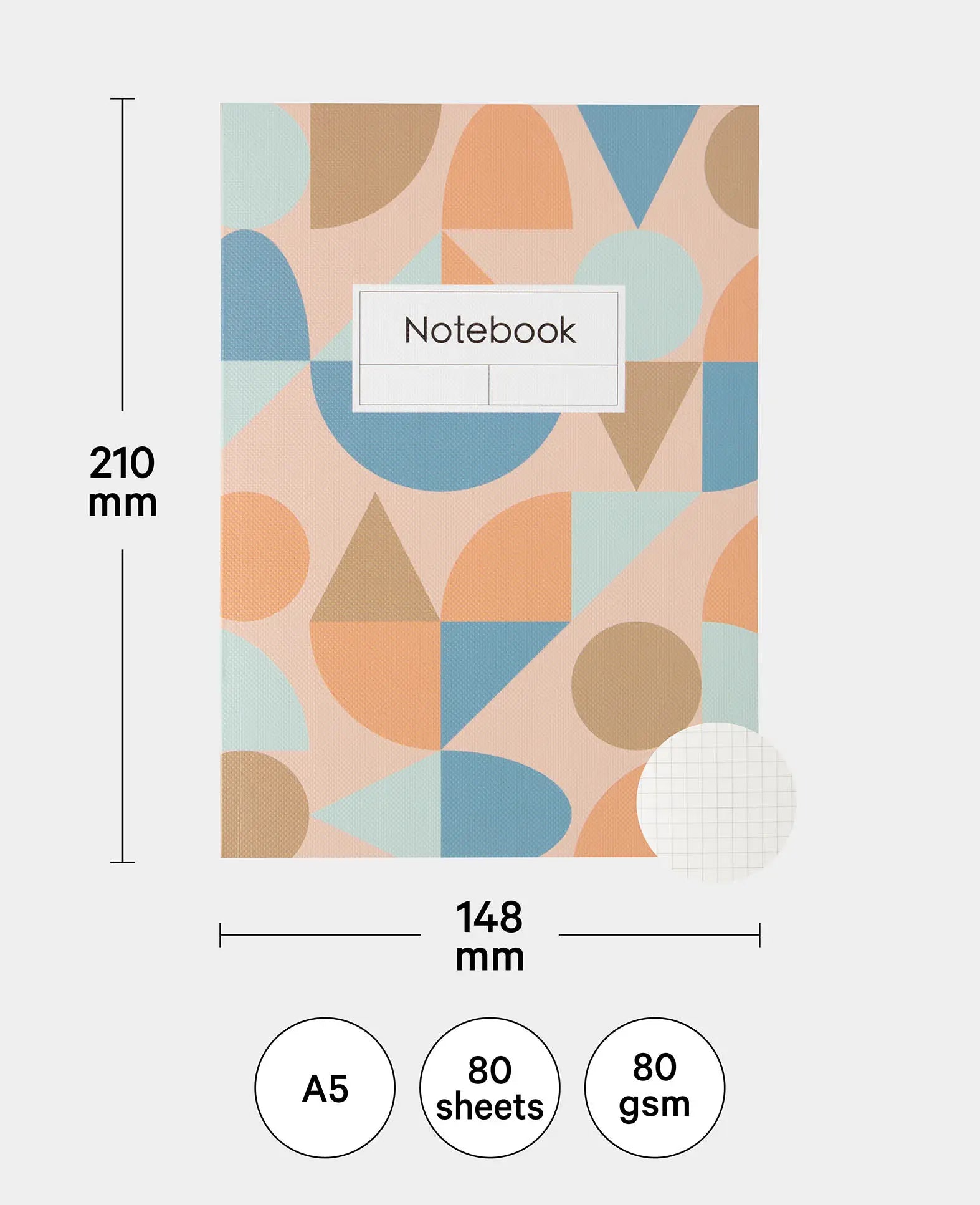 Notebook, A5, squared pages, pink, 80 gsm, 148 x 210 mm, 80 sheets