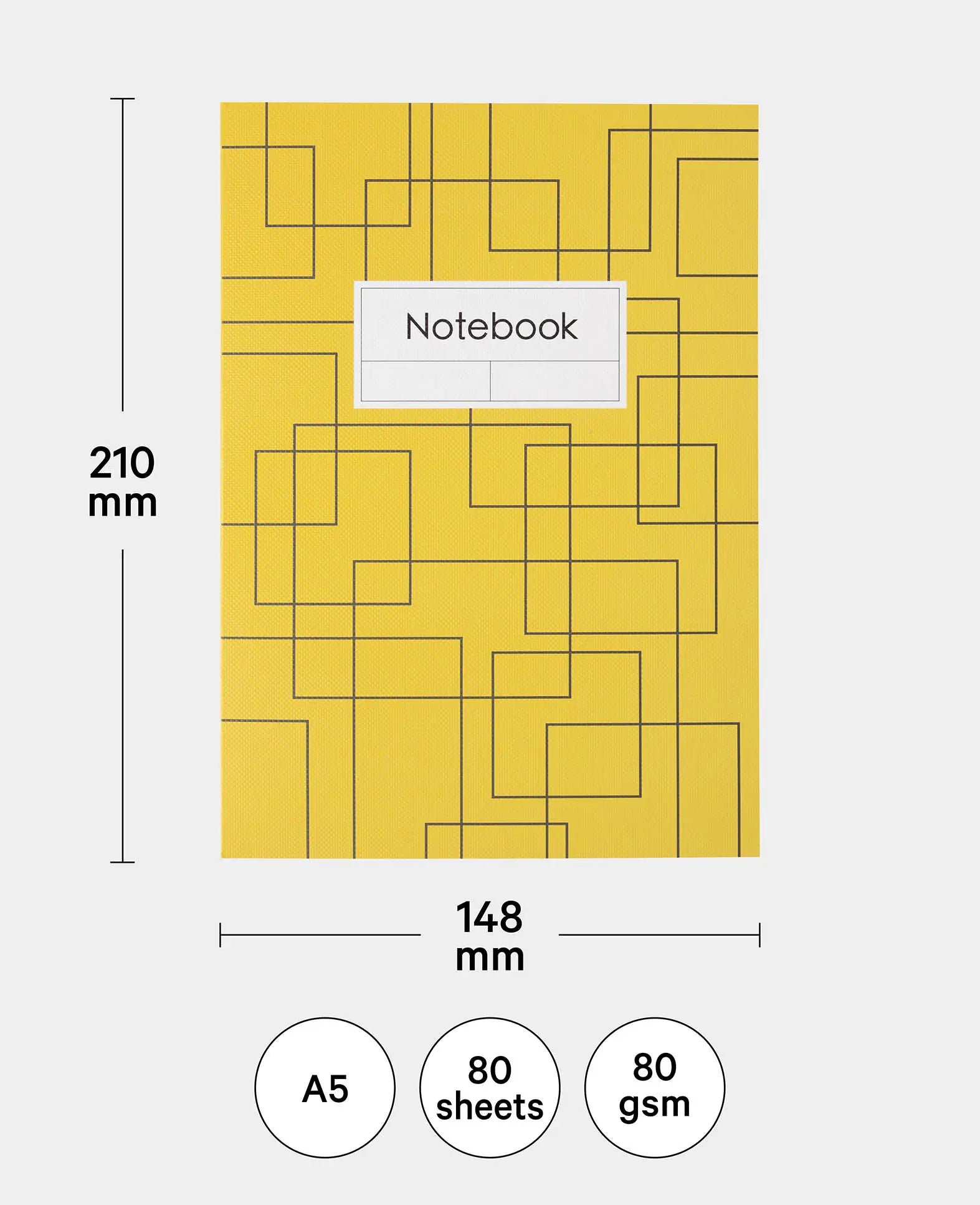 Notizbuch A5, Gelb, 80 Blatt