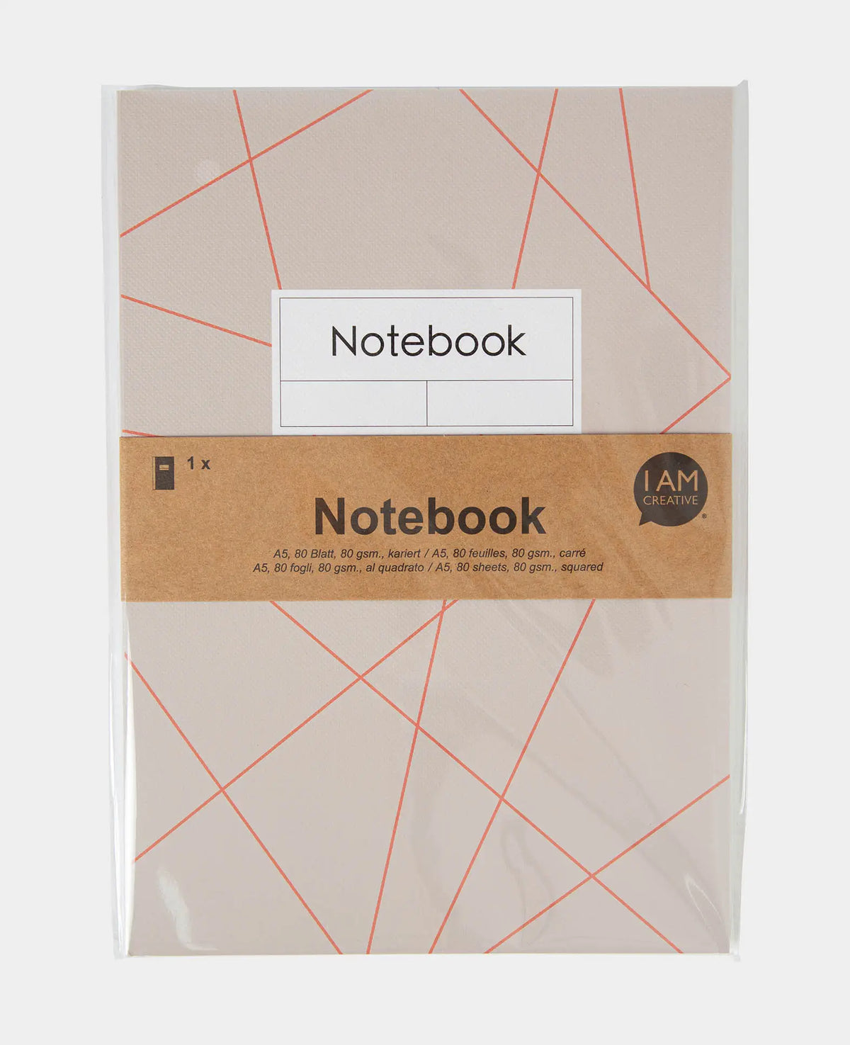 Notizbuch A5, Grau/Rot, 80 Blatt