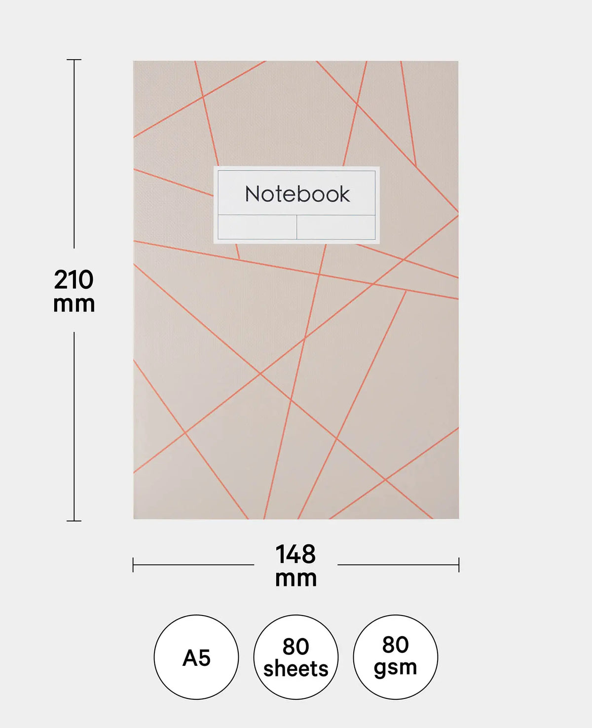 Carnet, A5, cahier à carreaux, gris/rouge, 80 g/m², 148 x 210 mm, 80 feuilles