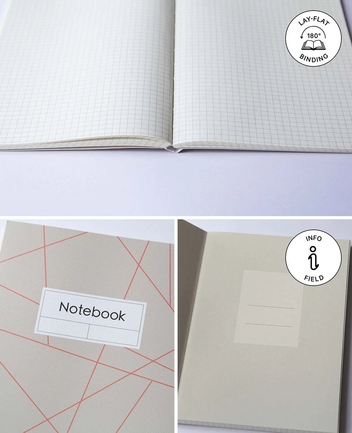 Carnet, A5, cahier à carreaux, gris/rouge, 80 g/m², 148 x 210 mm, 80 feuilles