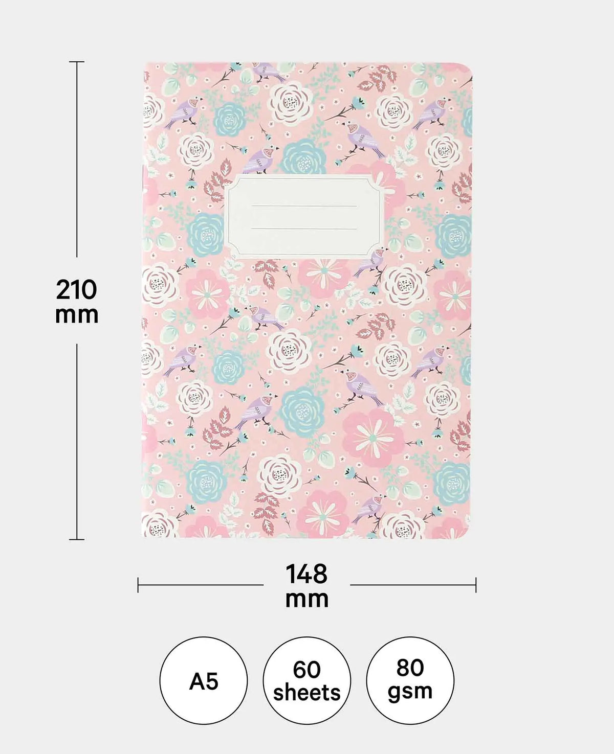 Notebook A5, Rosa & Vogel, 60 Blatt
