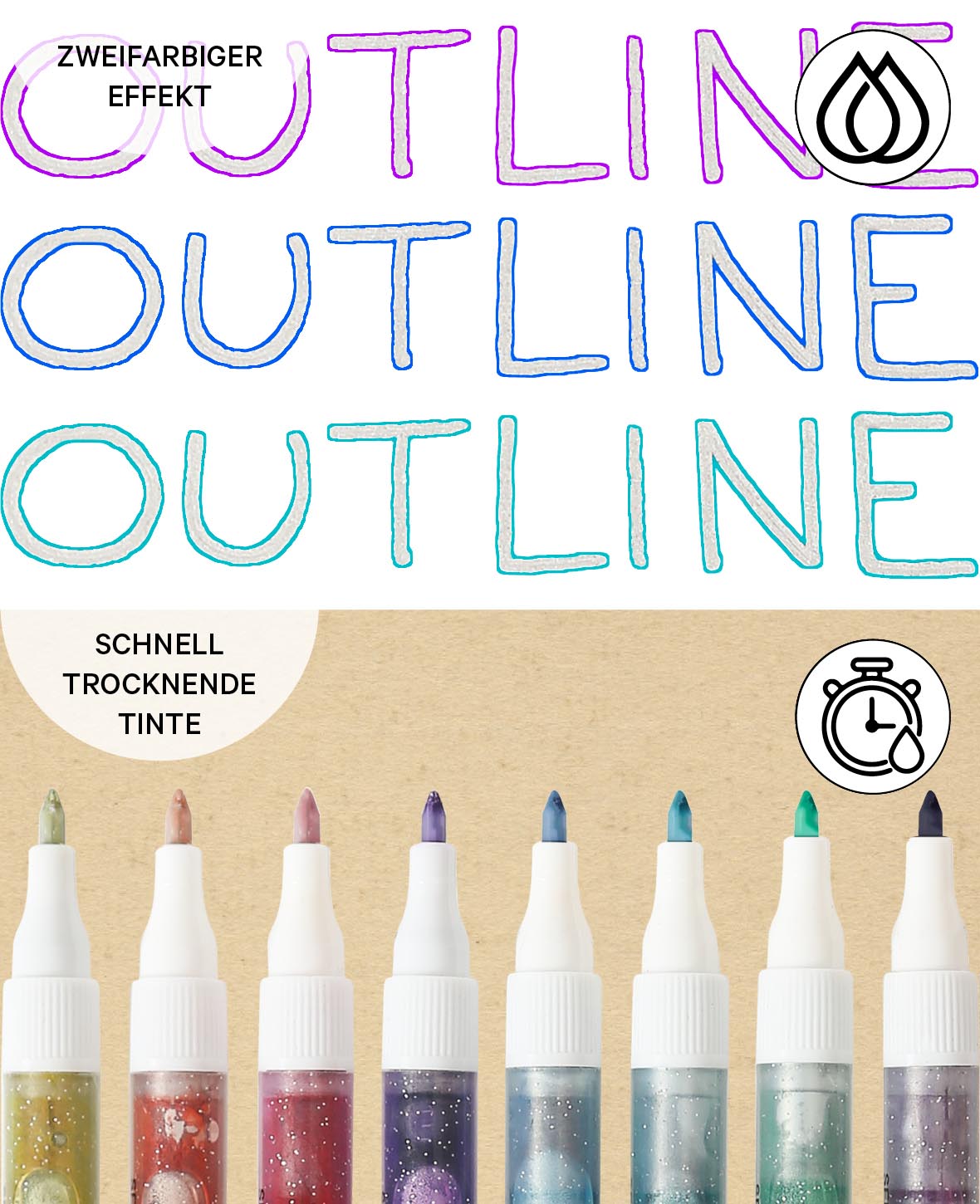 Stylo contour, lot de 8 pièces.