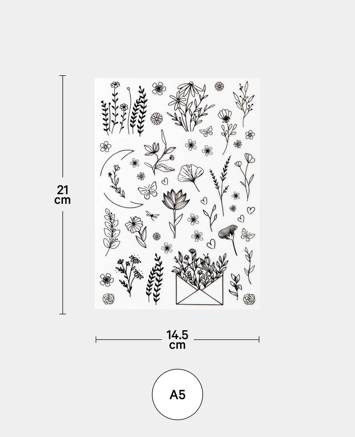 Rub-On Sticker Blumen, Bunt, 14.5 x 21 cm (A 5), 1 Blatt