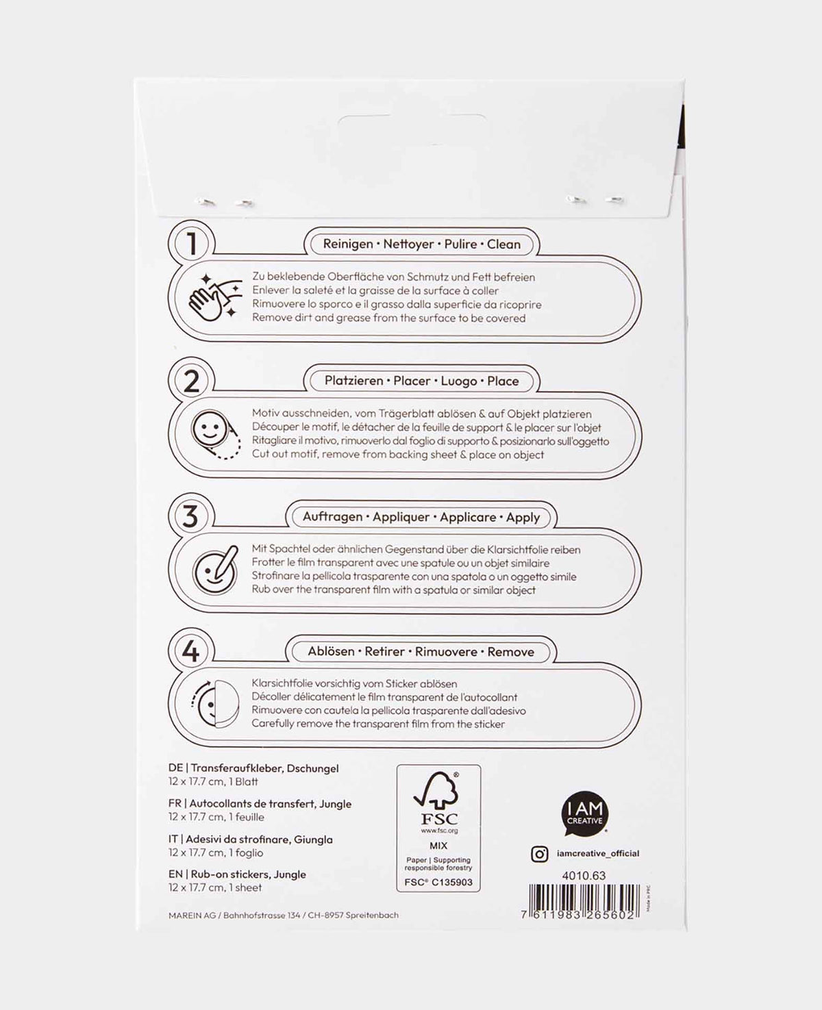 Rub-on Sticker Dschungel, Transferaufkleber, 12 x 17.7 cm, 1 Bogen