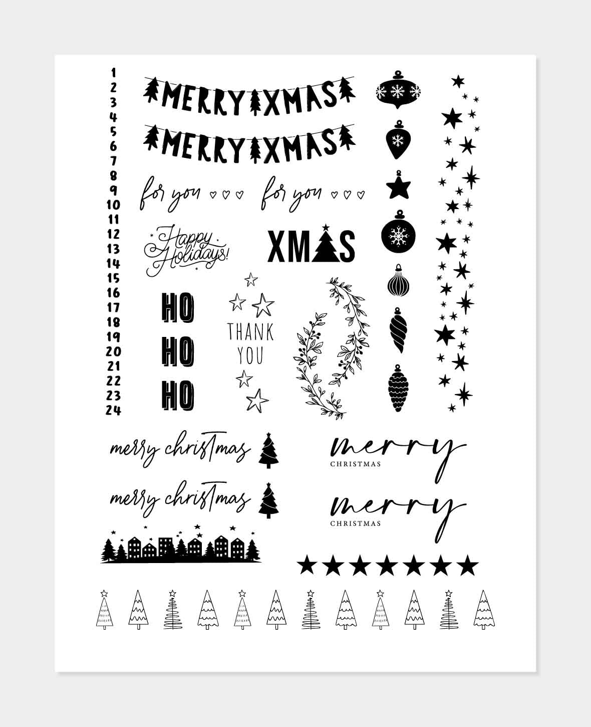 Wasserschiebefolie X-Mas I, A4 (21 x 29,7 cm), Kerzentattoos mit Weihnachtsmotiven, transparent mit Aufdruck